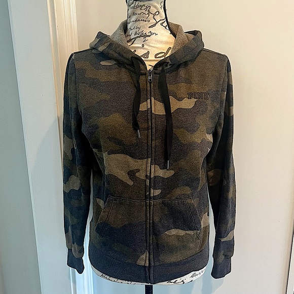 Victoria’s Secret Pink Camouflage Zip-Up Hooded Sweatshirt Jacket - Picture 7 of 15